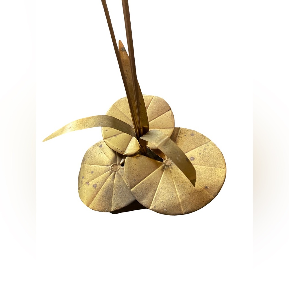 Vintage Midcentury Rustic Brass and Wood Cattails and Lily Pads Sculpture - Picture 4 of 5